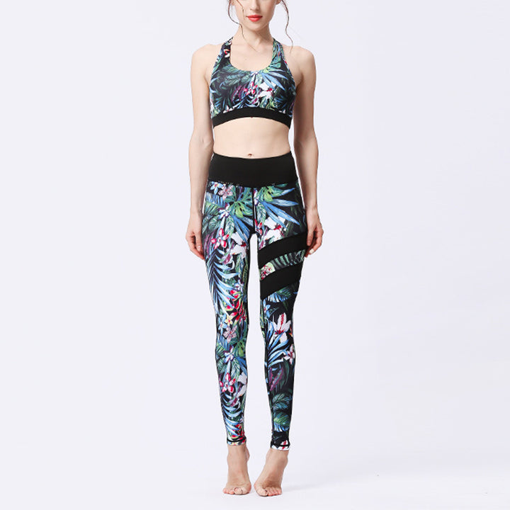 Buddha Stones 2Pcs Sunflower Flowers Leaves Top Pants Sports Fitness Yoga Women's Yoga Sets