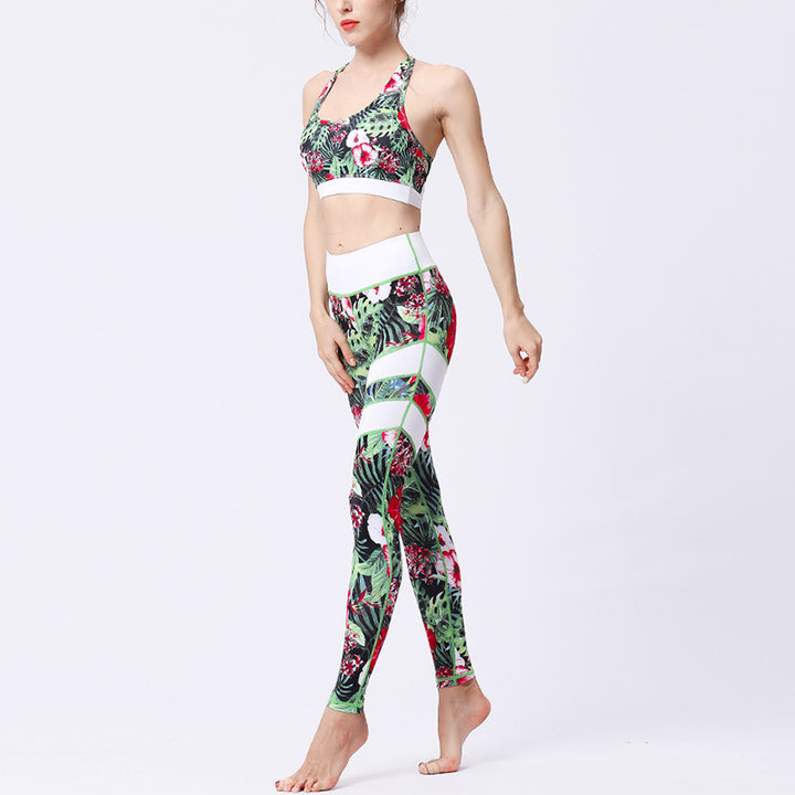 Buddha Stones 2Pcs Sunflower Flowers Leaves Top Pants Sports Fitness Yoga Women's Yoga Sets