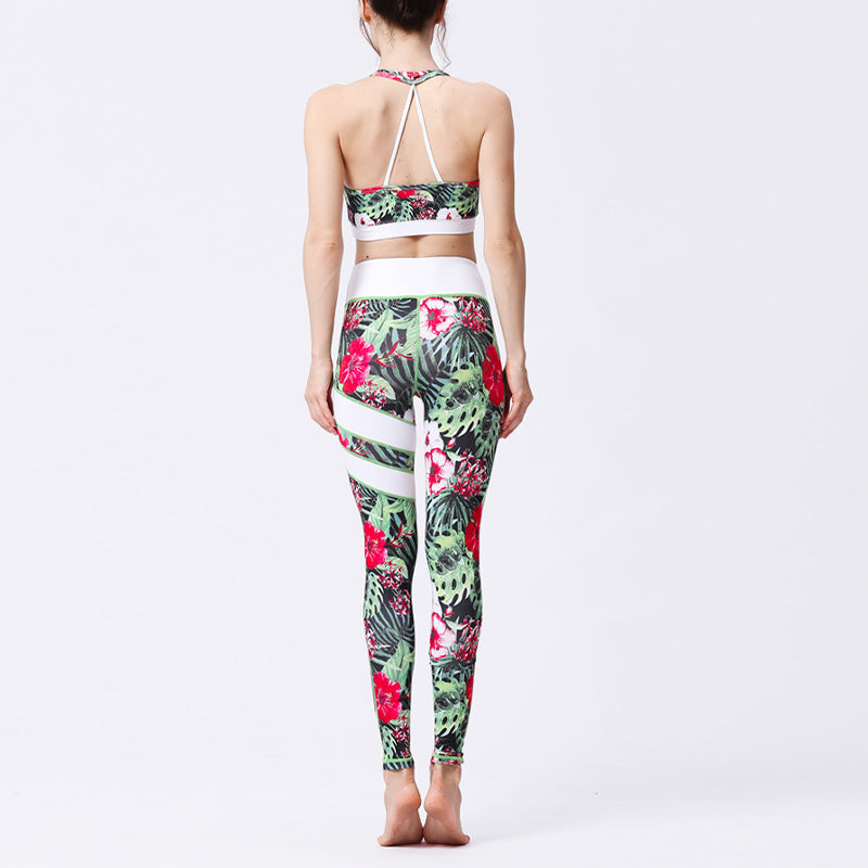 Buddha Stones 2Pcs Sunflower Flowers Leaves Top Pants Sports Fitness Yoga Women's Yoga Sets