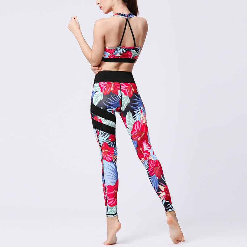 Buddha Stones 2Pcs Sunflower Flowers Leaves Top Pants Sports Fitness Yoga Women's Yoga Sets