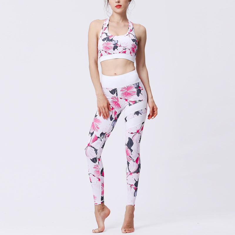 Buddha Stones 2Pcs Sunflower Flowers Leaves Top Pants Sports Fitness Yoga Women's Yoga Sets