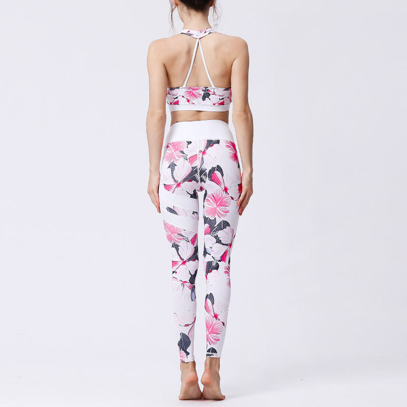 Buddha Stones 2Pcs Sunflower Flowers Leaves Top Pants Sports Fitness Yoga Women's Yoga Sets