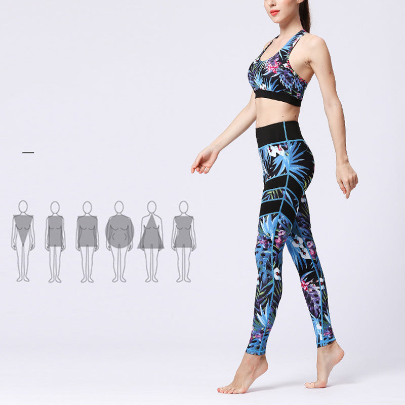 Buddha Stones 2Pcs Sunflower Flowers Leaves Top Pants Sports Fitness Yoga Women's Yoga Sets