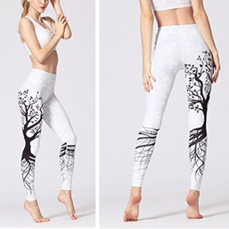 Buddha Stones Lines Weeds Sakura Flowers Black Tree Pants Sports Fitness Yoga Leggings Women's Yoga Pants