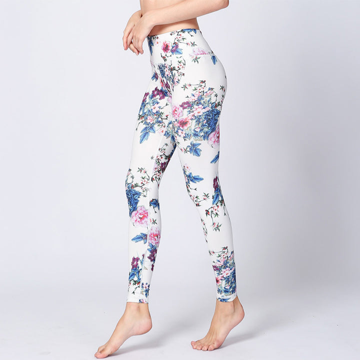 Buddha Stones Pink Flower White Colorful Ink White Leggings Sports Fitness Yoga Women's Pants