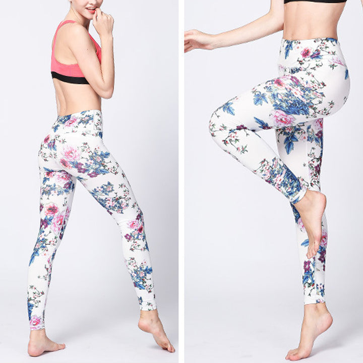 Buddha Stones Pink Flower White Colorful Ink White Leggings Sports Fitness Yoga Women's Pants