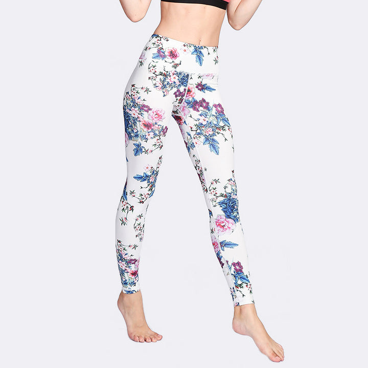 Buddha Stones Pink Flower White Colorful Ink White Leggings Sports Fitness Yoga Women's Pants - image 4