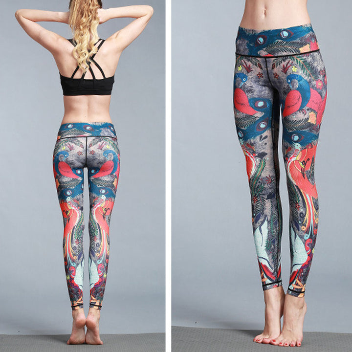 Buddha Stones Red Blue Peacock Feather Pants Sports Fitness Yoga Leggings Women's Yoga Pants - image 4