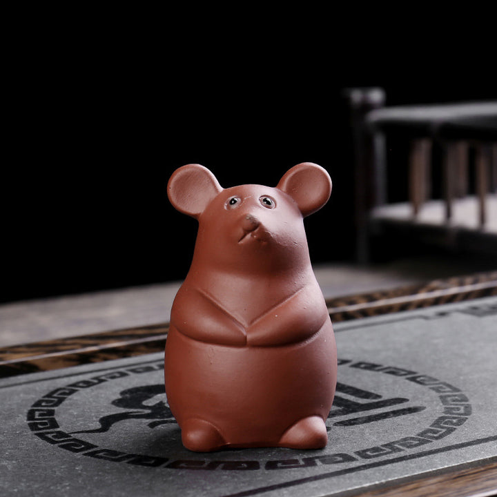 Buddha Stones Chinese Zodiac Purple Clay Wealth Ceramic Tea Pet Home Figurine Decoration - Rat 4.5cm*4.8cm*7.2cm - image 2