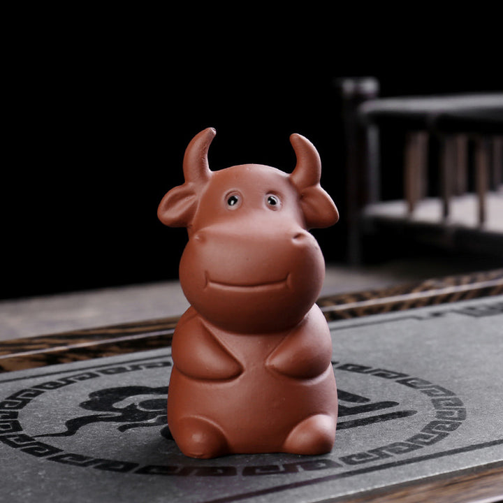 Buddha Stones Chinese Zodiac Purple Clay Wealth Ceramic Tea Pet Home Figurine Decoration - Ox 4.2cm*5.2cm*7.3cm - image 3