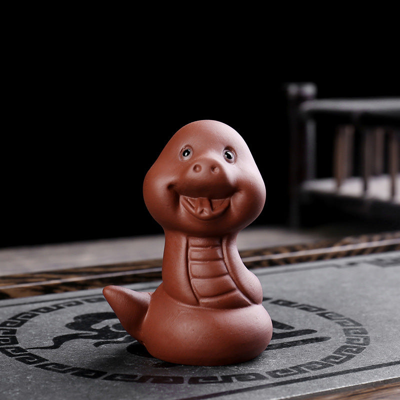 Buddha Stones Chinese Zodiac Purple Clay Wealth Ceramic Tea Pet Home Figurine Decoration - Snake 5.3cm*4.2cm*7cm - image 10