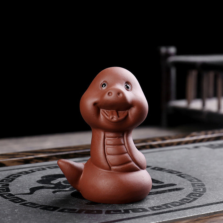 Buddha Stones Chinese Zodiac Purple Clay Wealth Ceramic Tea Pet Home Figurine Decoration - Snake 5.3cm*4.2cm*7cm - image 10