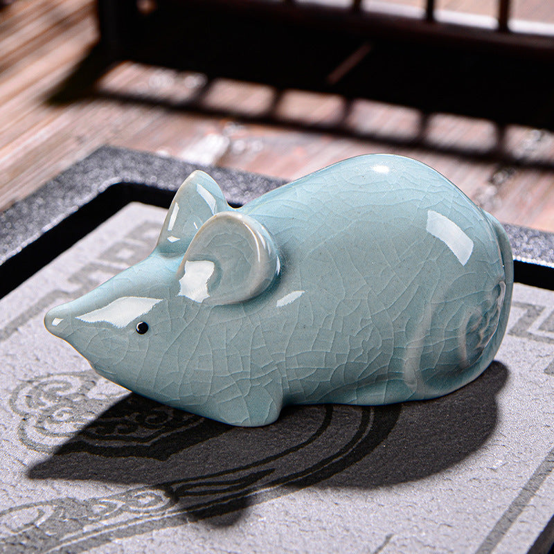 Buddha Stones Chinese Zodiac Wealth Ceramic Tea Pet Home Figurine Decoration - Rat 9.5cm*5cm*4.5cm - image 4