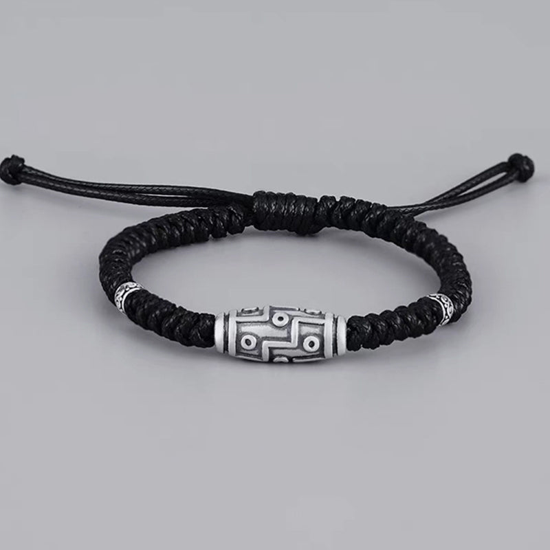 Buddha Stones 999 Sterling Silver Nine-Eye Dzi Bead Pattern Blessing Rope Bracelet - image 8