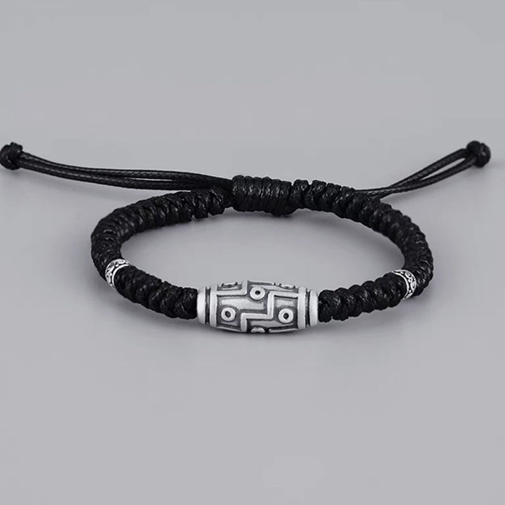 Buddha Stones 999 Sterling Silver Nine-Eye Dzi Bead Pattern Blessing Rope Bracelet - image 8