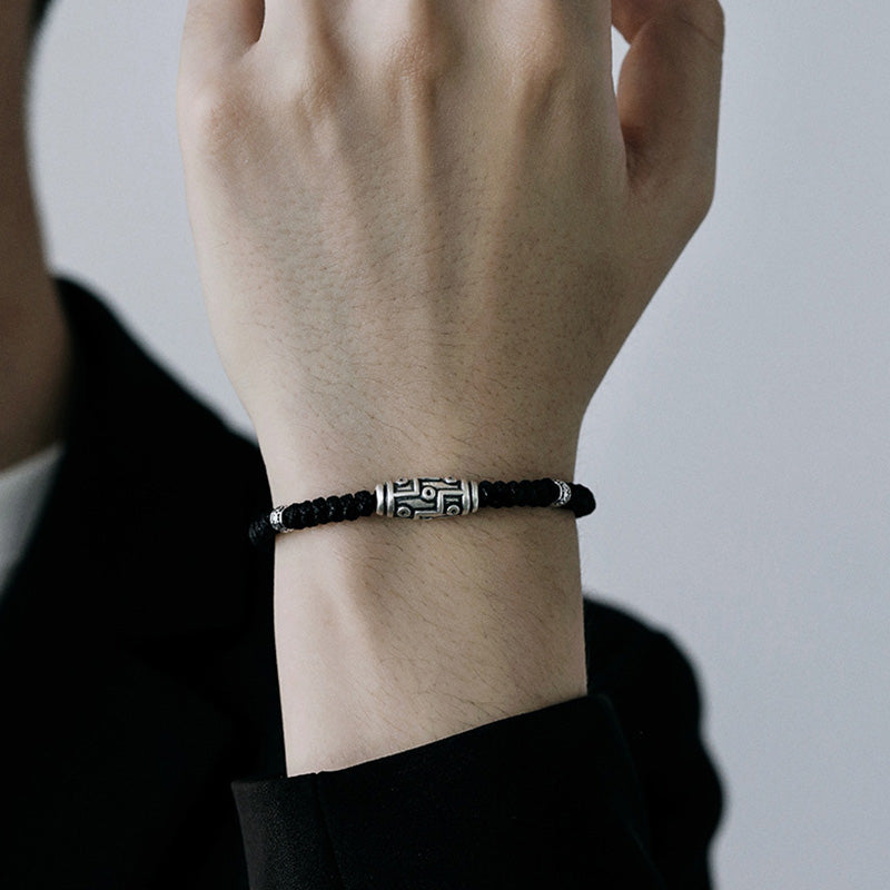 Buddha Stones 999 Sterling Silver Nine-Eye Dzi Bead Pattern Blessing Rope Bracelet - image 9