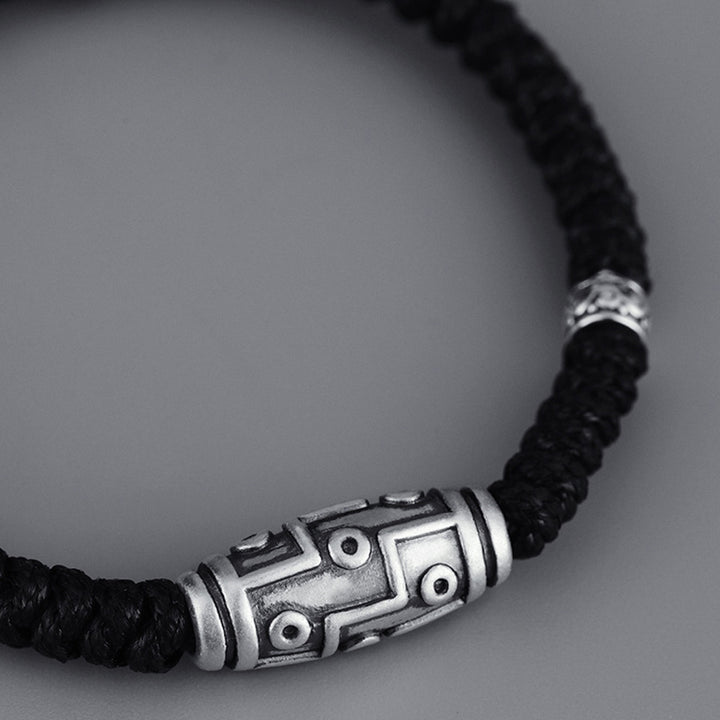 Buddha Stones 999 Sterling Silver Nine-Eye Dzi Bead Pattern Blessing Rope Bracelet - image 4