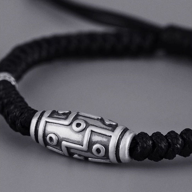 Buddha Stones 999 Sterling Silver Nine-Eye Dzi Bead Pattern Blessing Rope Bracelet - image 1