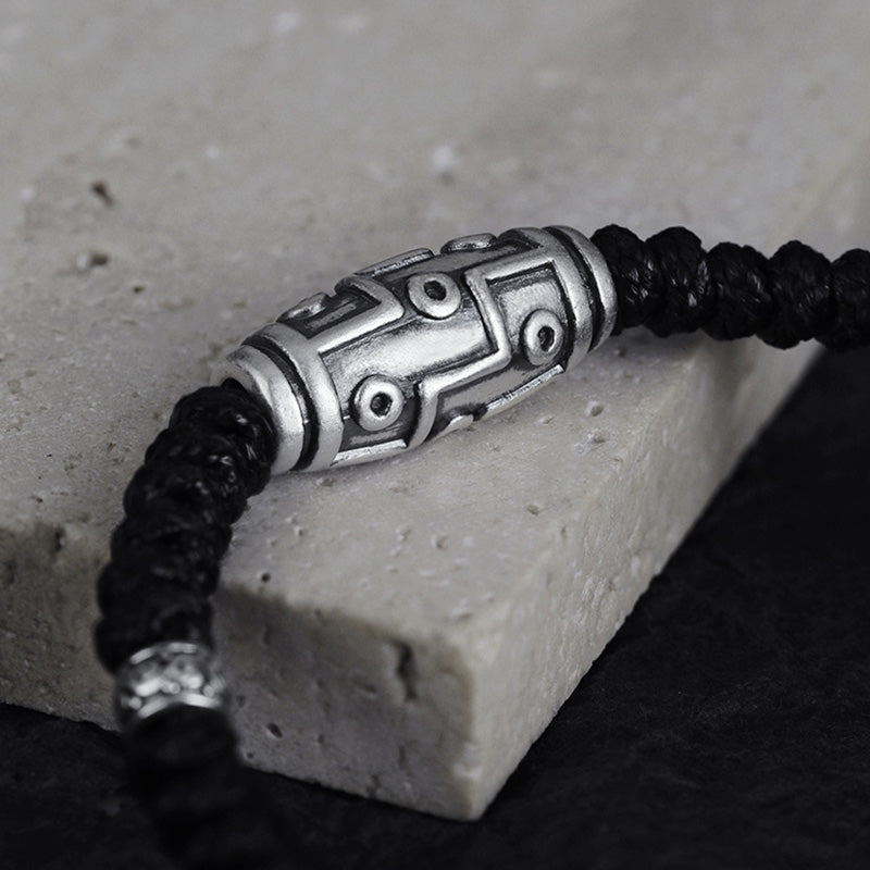 Buddha Stones 999 Sterling Silver Nine-Eye Dzi Bead Pattern Blessing Rope Bracelet - image 2