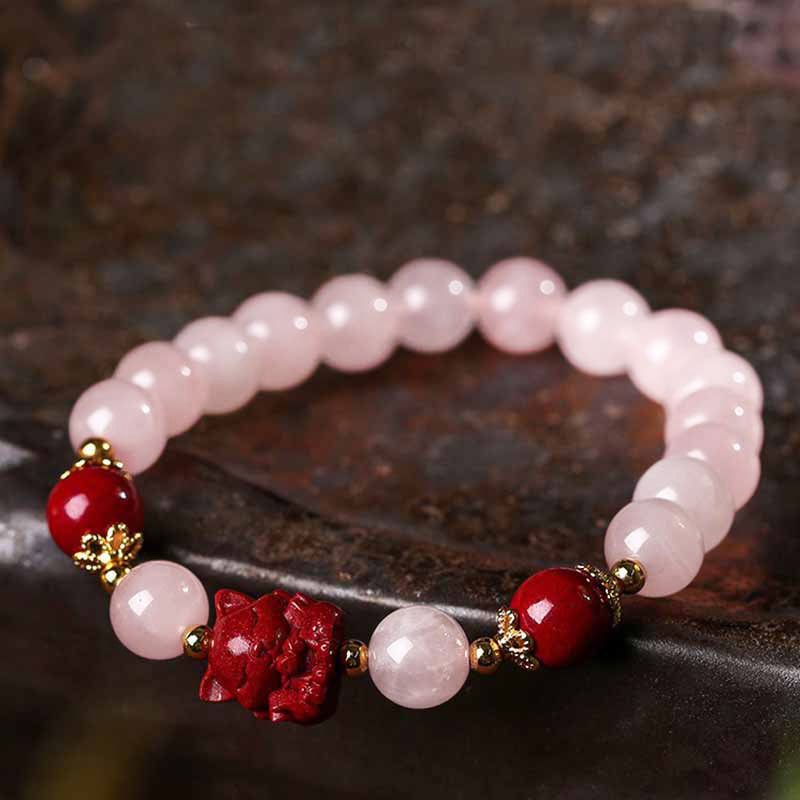 Buddha Stones Natural Pink Crystal Cinnabar Nine Tailed Fox Love Bracelet - image 0