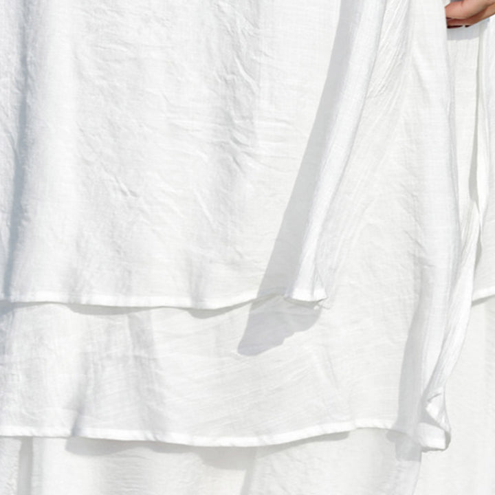 Buddha Stones 2Pcs White Tai Chi Meditation Yoga Zen Cotton Linen Clothing Top Pants Women's Set - image 9