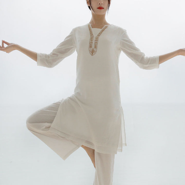 Buddha Stones 2Pcs Tai Chi Meditation Yoga Cotton Clothing Top Pants Women's Set - image 12