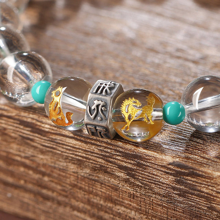 Buddha Stones 925 Sterling Silver Chinese Zodiac Natal Buddha Auspicious Groups White Crystal Hetian Jade Healing Bracelet - image 5