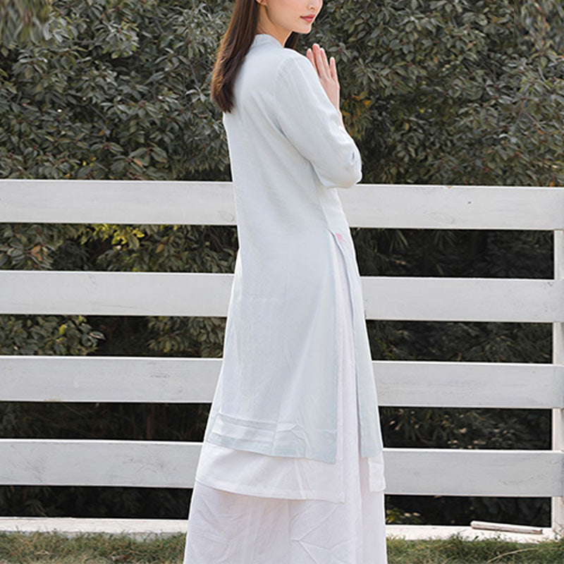 Buddha Stones 2Pcs Lotus Pattern Tai Chi Meditation Yoga Cotton Linen Clothing Top Pants Women's Set - image 8
