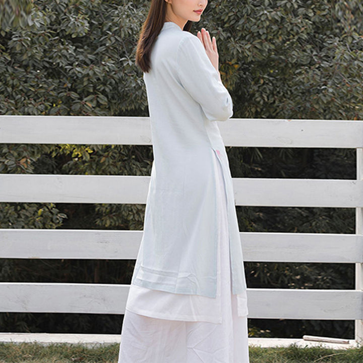 Buddha Stones 2Pcs Lotus Pattern Tai Chi Meditation Yoga Cotton Linen Clothing Top Pants Women's Set - image 8
