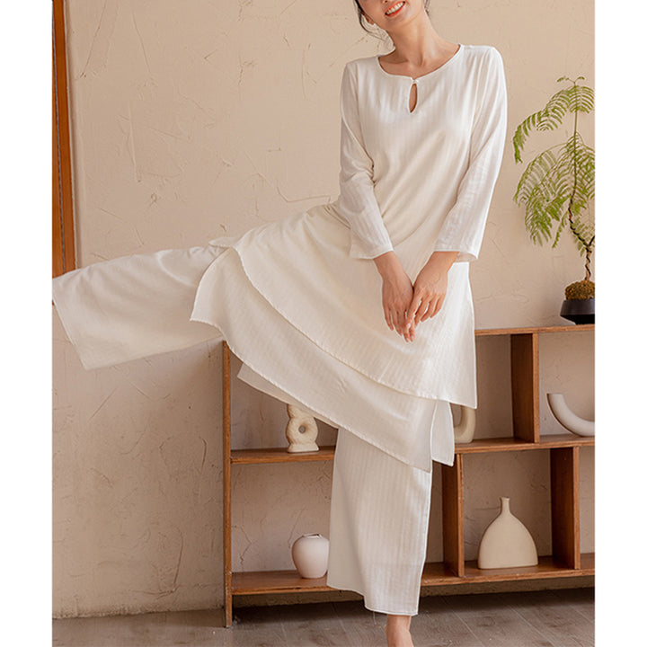 Buddha Stones 2Pcs Simple Design Tai Chi Meditation Yoga Clothing Top Pants Women's Set - image 9