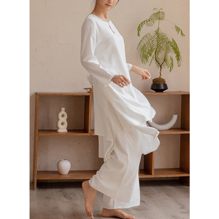 Buddha Stones 2Pcs Simple Design Tai Chi Meditation Yoga Clothing Top Pants Women's Set - image 3