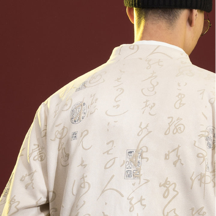 Buddha Stones Chinese Calligraphy Clothing Jacket Coat Tang Suit Men Clothing - image 9