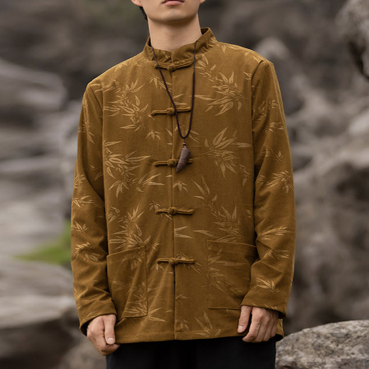 Buddha Stones Bamboo Leaves Clothing Chinese Tang Suit Jacket Coat Men Clothing - image 3