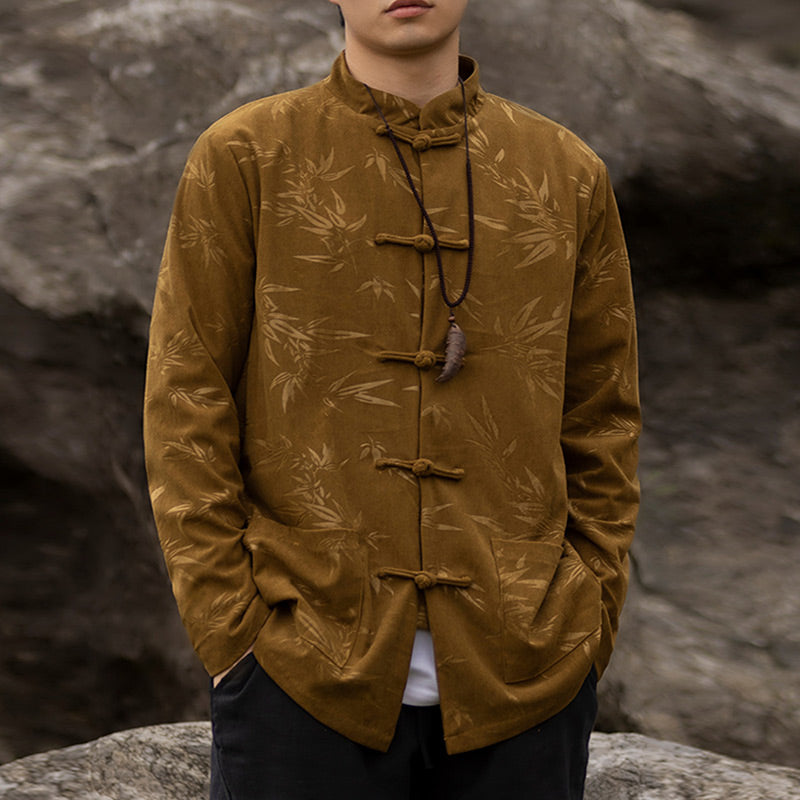 Buddha Stones Bamboo Leaves Clothing Chinese Tang Suit Jacket Coat Men Clothing - image 1