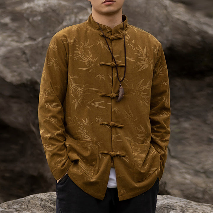 Buddha Stones Bamboo Leaves Clothing Chinese Tang Suit Jacket Coat Men Clothing - image 1