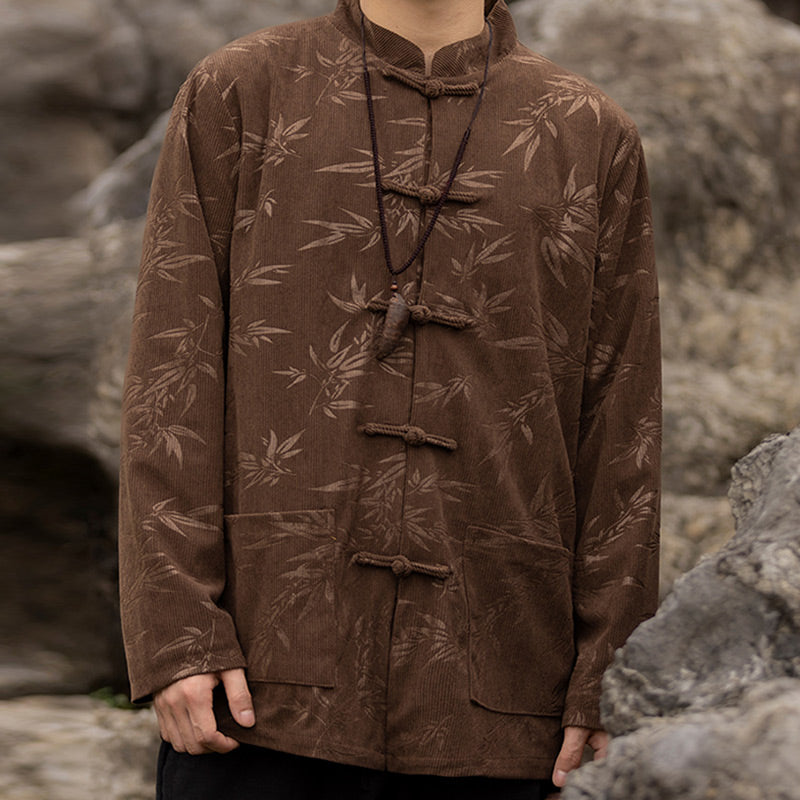 Buddha Stones Bamboo Leaves Clothing Chinese Tang Suit Jacket Coat Men Clothing