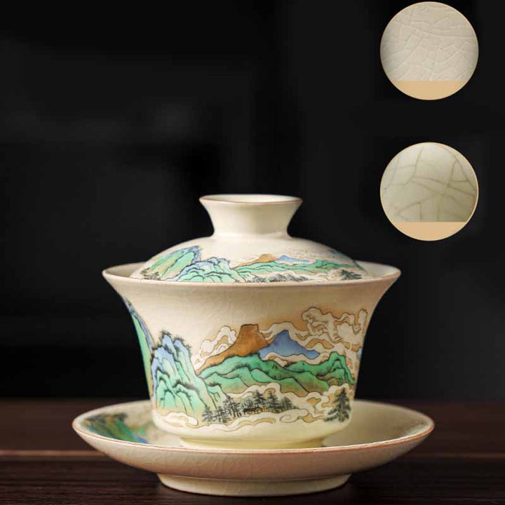 Buddha Stones A Panorama of Rivers and Mountains Flowers Ceramic Gaiwan Sancai Teacup Kung Fu Tea Cup And Saucer With Lid - image 6