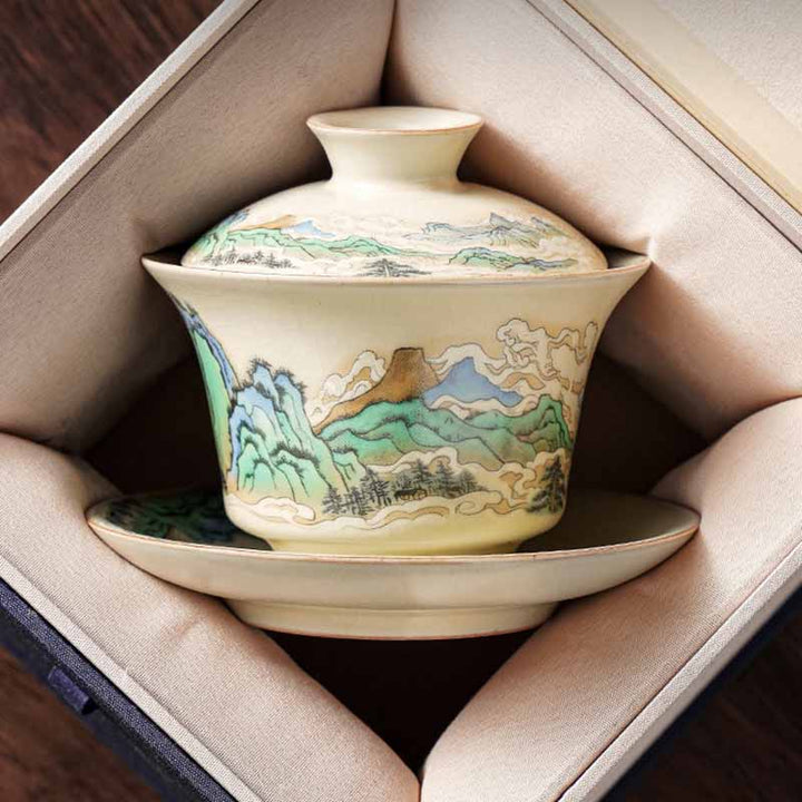 Buddha Stones A Panorama of Rivers and Mountains Flowers Ceramic Gaiwan Sancai Teacup Kung Fu Tea Cup And Saucer With Lid - image 10