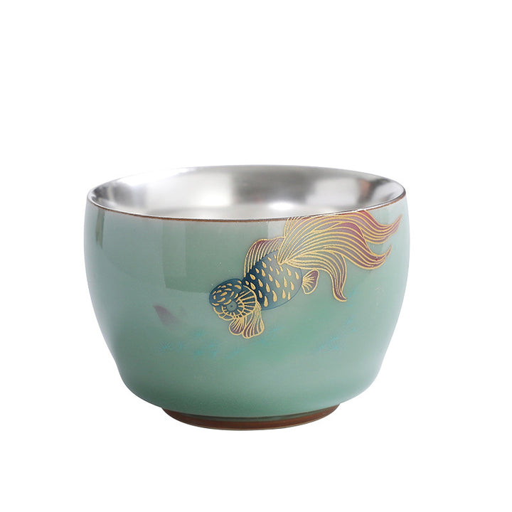 Buddha Stones Butterfly Goldfish Lotus Koi Fish Ceramic Teacup Kung Fu Tea Cup 120ml