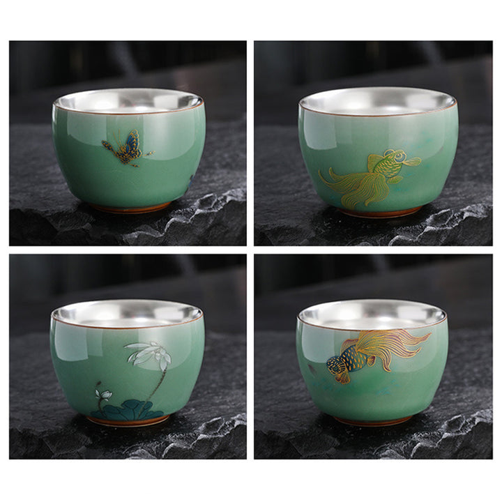 Buddha Stones Butterfly Goldfish Lotus Koi Fish Ceramic Teacup Kung Fu Tea Cup 120ml