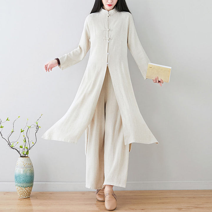 Buddha Stones 2Pcs Chinese Frog Button Design Zen Tai Chi Meditation Clothing Top Pants Women's Set - image 1