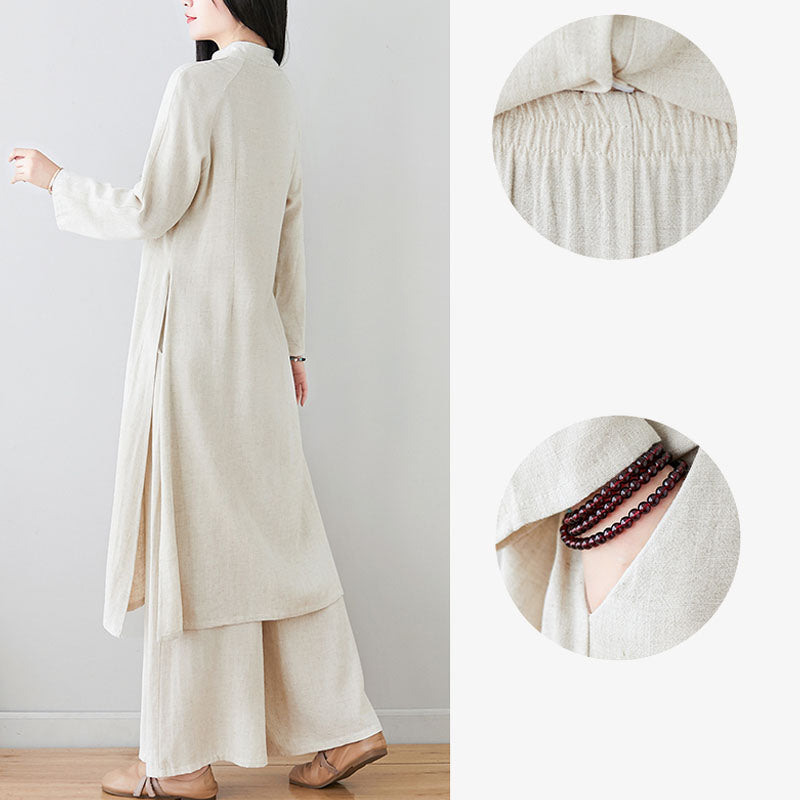 Buddha Stones 2Pcs Chinese Frog Button Design Zen Tai Chi Meditation Clothing Top Pants Women's Set - image 17