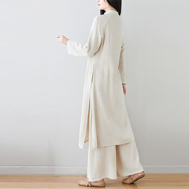 Buddha Stones 2Pcs Chinese Frog Button Design Zen Tai Chi Meditation Clothing Top Pants Women's Set - image 20