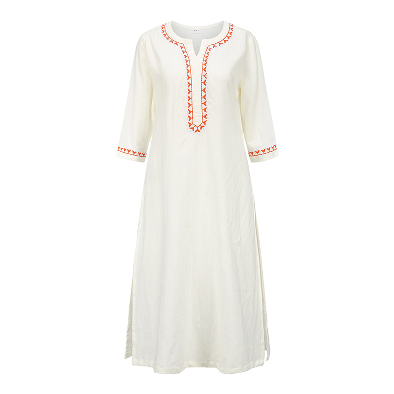 Buddha Stones 2Pcs V-neck Embroidery Yoga Clothing Zen Meditation Cotton Linen Top Pants Women's Set - White(Top Only) - US12，UK/AU16，EU44 (2XL)  - image 19