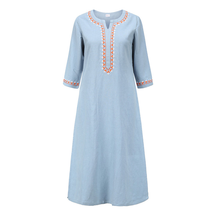 Buddha Stones 2Pcs V-neck Embroidery Yoga Clothing Zen Meditation Cotton Linen Top Pants Women's Set - Blue(Top Only) - US12，UK/AU16，EU44 (2XL)  - image 20