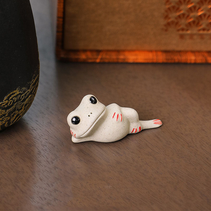 Buddha Stones Mini Small Praying Frog Ceramic Wealth Prosperity Home Tea Pet Figurine Decoration - Resting Little Frog 6.5*2.2*3.2cm - image 2