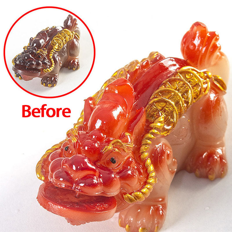 Buddha Stones Color Changing Small PiXiu Copper Coins Resin Tea Pet Wealth Home Figurine Decoration - Red Pixiu 11*5.5*4.5cm - image 1