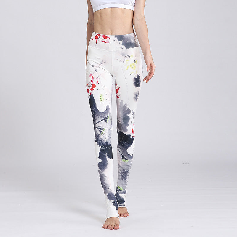 Buddha Stones Lotus Flower Print Design Pants Sports Fitness Yoga Leggings Women's Yoga Pants - White Ink Lotus - US8-10，UK/AU12-14，EU40-42 (XL) - image 28