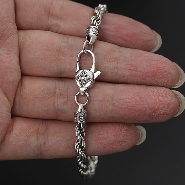 Buddha Stones 925 Sterling Silver Tibet Om Mani Padme Hum Double Dorje Vajra Twisted Design Peace Love Bracelet - image 7