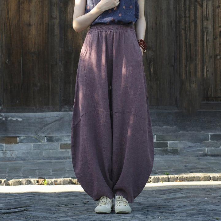Buddha Stones Cotton Linen Pants Harem Trousers Loose Zen Yoga Tai Chi Women's Pants - Purple(Fleece Lined) - US8-10，UK/AU12-14，EU40-42 (L)  - image 4